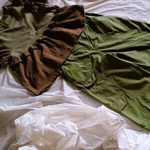 Wild Fable 100 % Cotton Loose Green Khaki Cargo Pants, Small